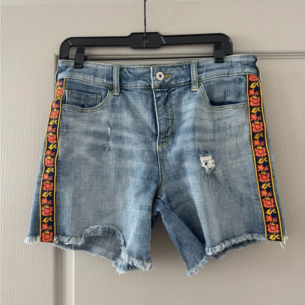 Pilcro Blue Jean Shorts with Floral Embroidery - Picture 1 of 5